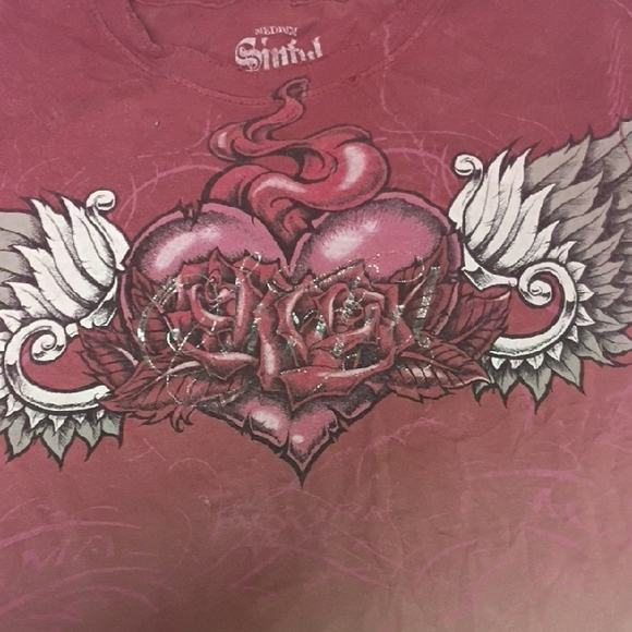 Ed Hardy Red and Pink Short Sleeve Tee - Picture 2 of 6